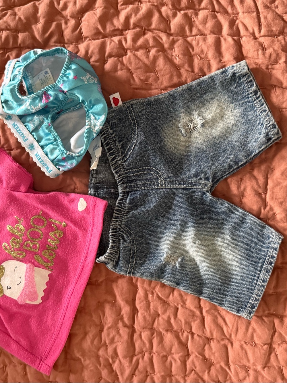 Build-a-Bear Outfit: Pink T-Shirt, Denim Pants, Frozen Underwear